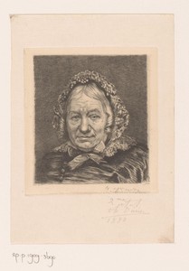 Portret van een onbekende oude vrouw met kanten muts
