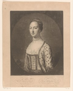 Portret van een onbekende vrouw in een gebloemde jurk