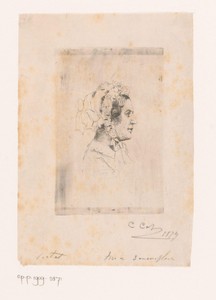 Portret van een onbekende vrouw met muts, en profil