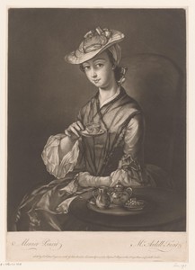 Portret van een onbekende vrouw, theedrinkend