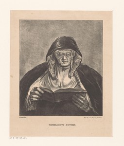 Portret van een oude lezende vrouw