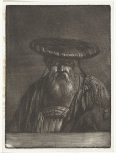 Portret van een oude man met een platte brede muts