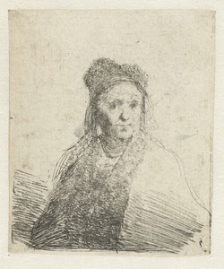 Portret van een oude vrouw met bontmuts