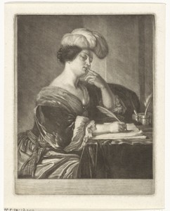 Portret van een schrijvende vrouw
