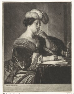 Portret van een schrijvende vrouw