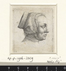 Portret van een vrouw met mutsje, en profil