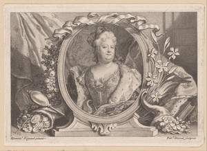 Portret van Elisabeth Charlotte van Orléans in ovalen lijst