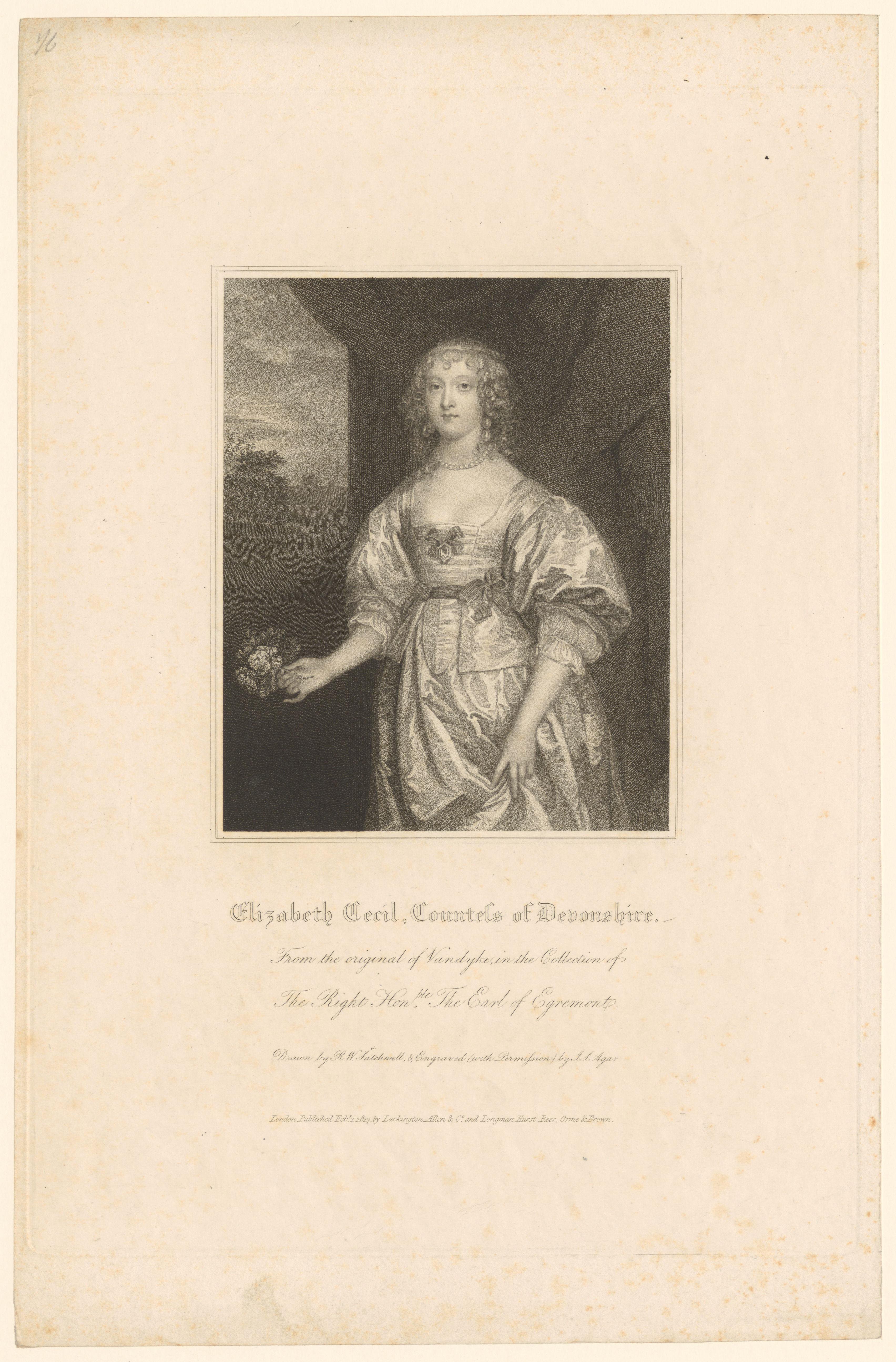 Portret van Elizabeth Cavendish, gravin van Devonshire by John Samuel Agar