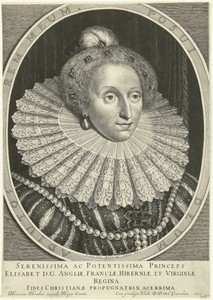 Portret van Elizabeth I Tudor, koningin van Engeland op 48-jarige leeftijd in ovaal