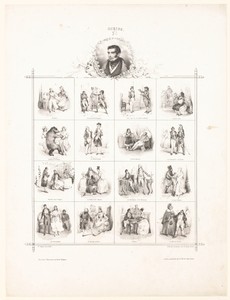 Portret van Eugène Scribe en zestien voorstellingen uit zijn werken