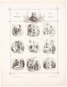 Portret van François-René de Chateaubriand en negen voorstellingen uit zijn roman 'Atala'