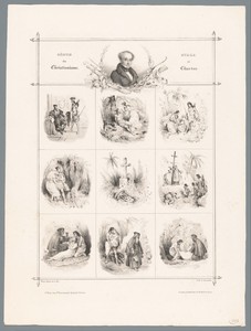 Portret van François-René de Chateaubriand en negen voorstellingen uit zijn roman 'Atala'
