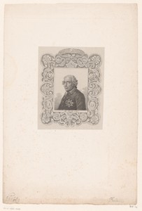 Portret van Frederik II van Pruisen in versierde lijst