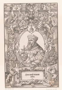 Portret van Frederik III van de Palts in een rolwerk omlijsting