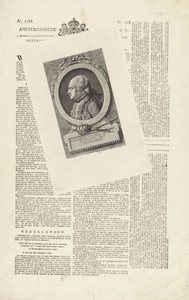 Portret van Frederik Willem II, koning van Pruisen op een krant gedrukt