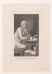 Portret van Friedrich von der Trenck, schrijvend aan tafel