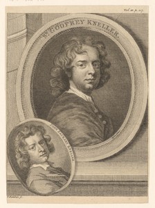 Portret van Godfried Kneller en Johann Zacharias Kneller in een medaillon