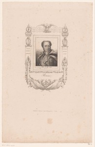 Portret van Guillaume Brune in een versierde cartouche