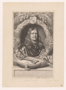 Portret van Gustaf Bonde in versierde lijst met sleutel