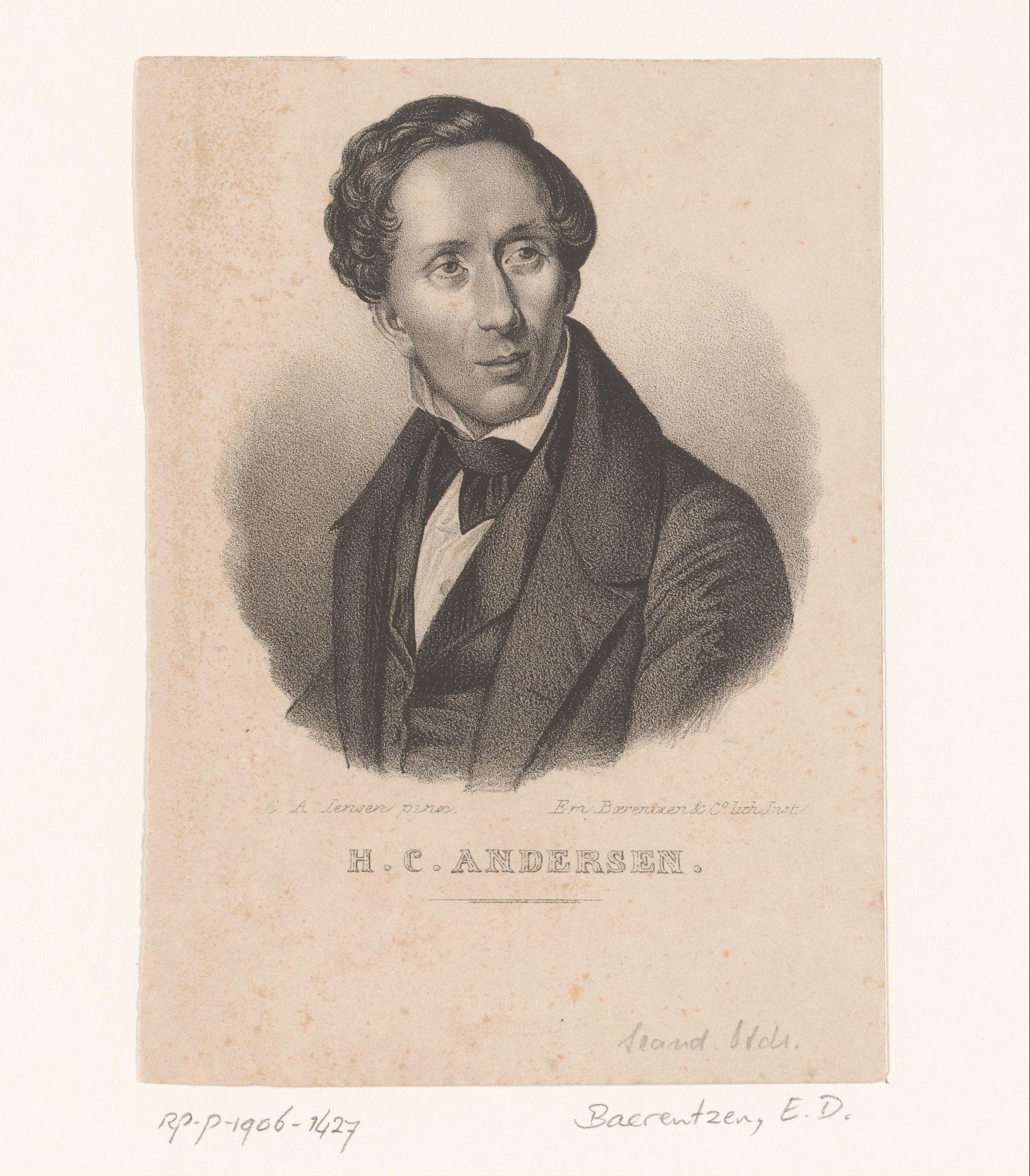 Portret van Hans Christian Andersen by Emilius Ditlev Baerentzen