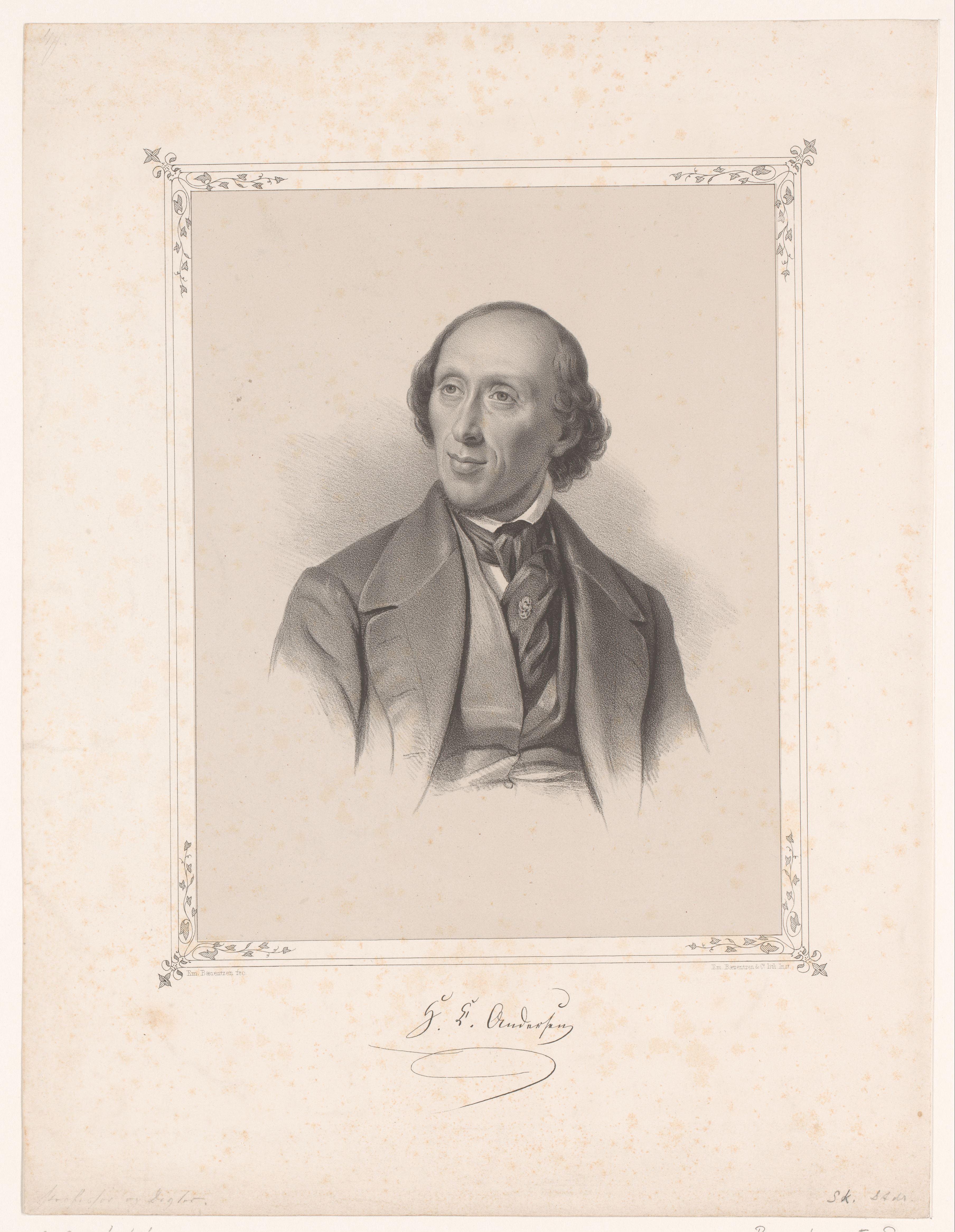 Portret van Hans Christian Andersen by Emilius Ditlev Baerentzen