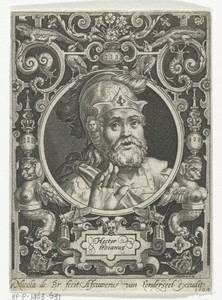 Portret van Hector van Troje in medaillon binnen rechthoekige omlijsting met ornamenten