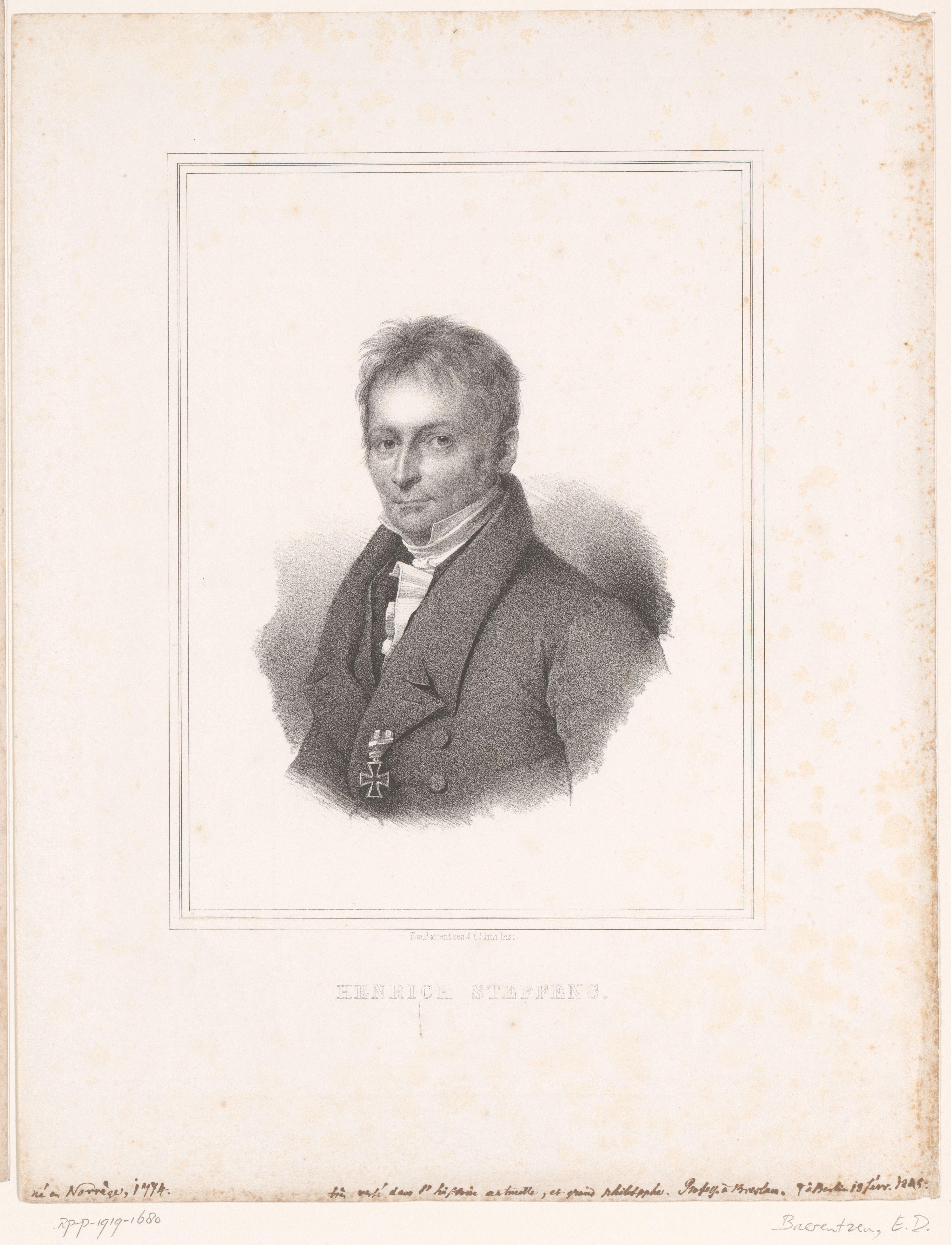 Portret van Henrich Steffens by Emilius Ditlev Baerentzen