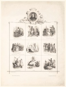 Portret van Honoré de Balzac en negen voorstellingen uit zijn werken