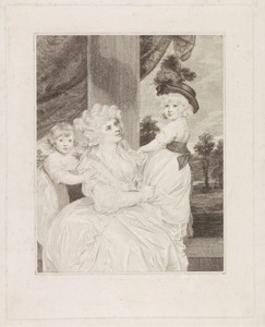 Portret van Jane Stanhope met haar twee kinderen