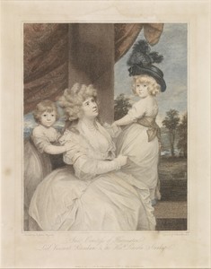 Portret van Jane Stanhope met haar twee kinderen