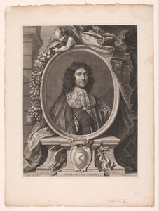 Portret van Jean Baptiste Colbert in een ovalen lijst