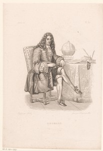 Portret van Jean-François Regnard aan een tafel
