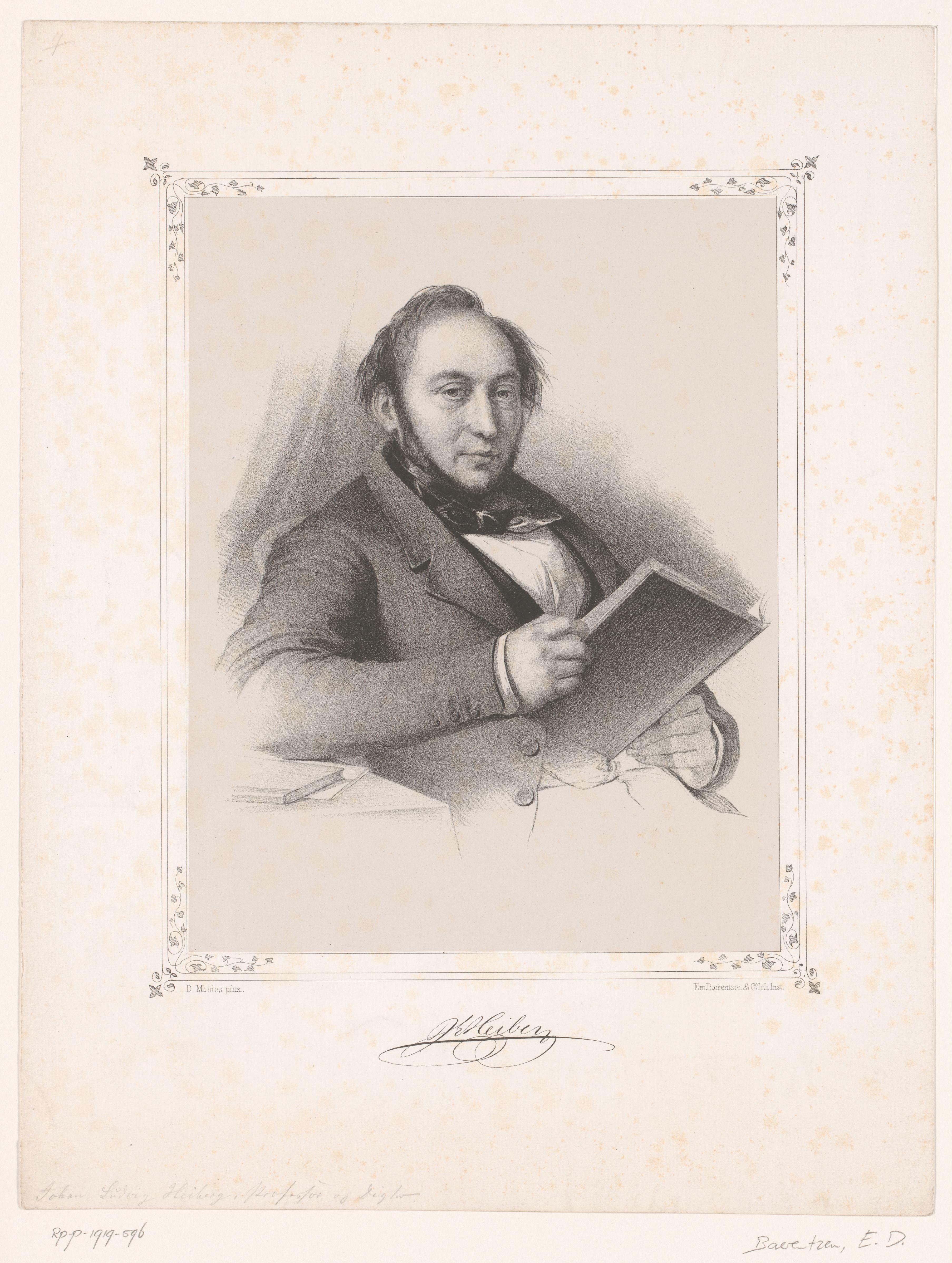Portret van Johan Ludvig Heiberg by Emilius Ditlev Baerentzen