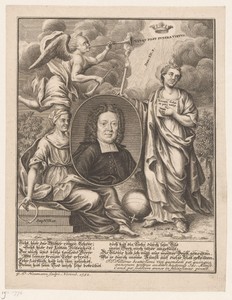 Portret van Johann Franz Buddeus met allegorieën