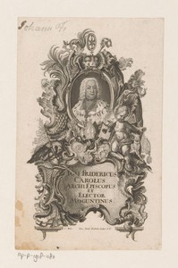Portret van Johann Friedrich Carl von Ostein in allegorische omlijsting
