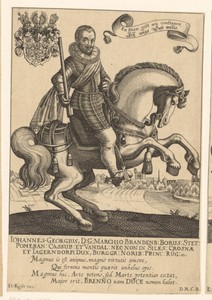 Portret van Johann George van Brandenburg te paard