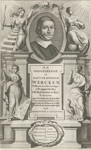 Portret van Johannes de Mey, geflankeerd door Wijsbegeerte en Godgeleerdheid