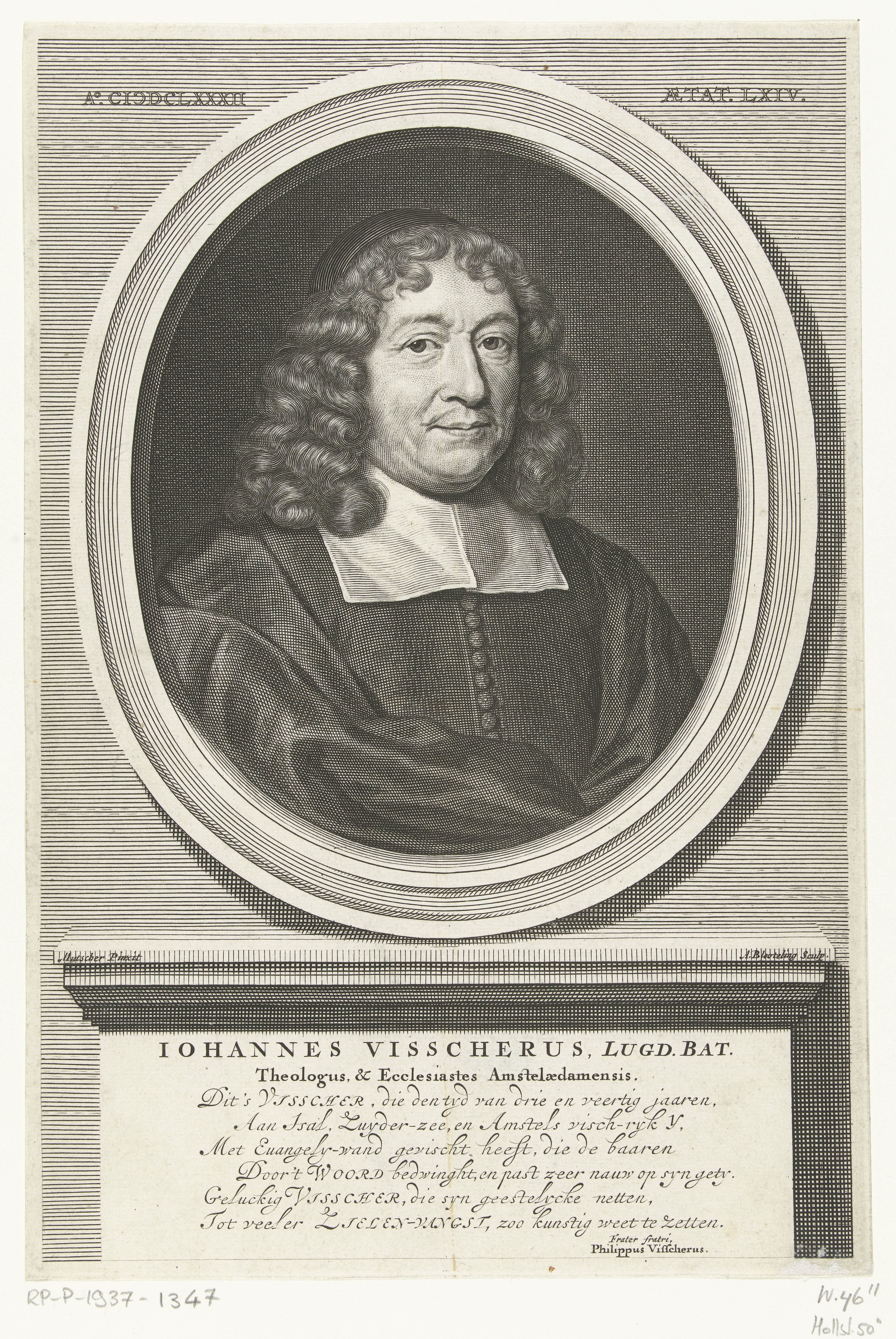 Portret van Johannes Visscher op 64-jarige leeftijd by Abraham Bloteling