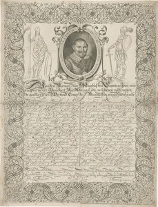 Portret van Joost van Trappen Banckers met lofdicht
