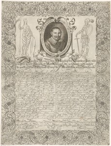Portret van Joost van Trappen Banckers met lofdicht