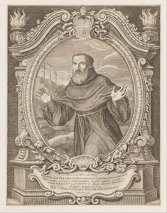 Portret van Jozef van Cupertino in versierde lijst