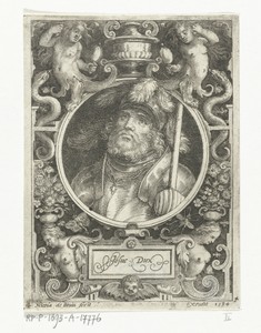 Portret van Jozua in medaillon binnen rechthoekige omlijsting met ornamenten
