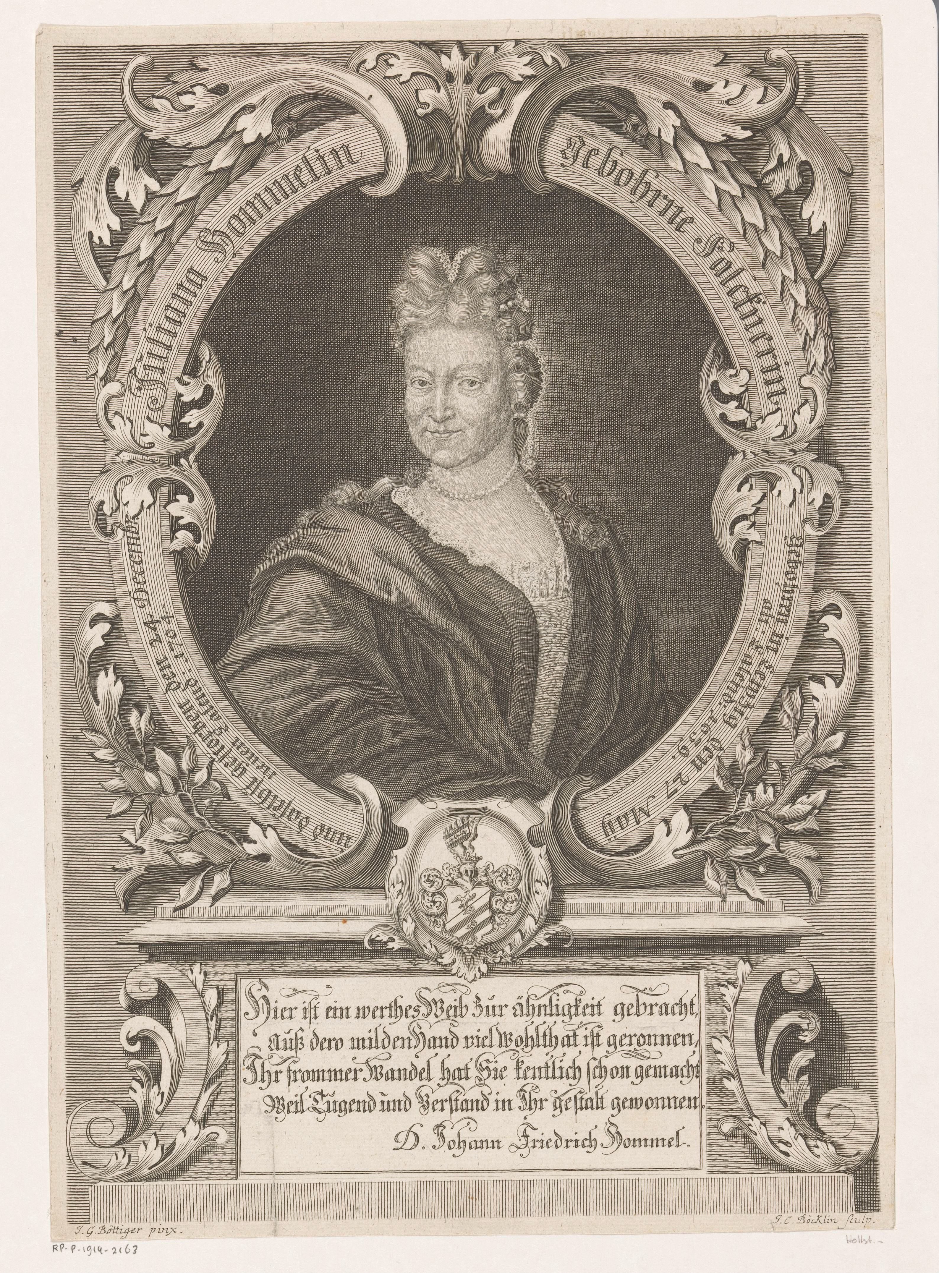 Portret van Juliana Hommel by Johann Christoph Boecklin