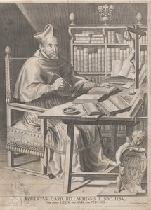 Portret van kardinaal Roberto Bellarmino aan zijn schrijftafel
