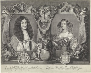 Portret van Karel II, koning van Engeland en zijn vrouw Catharina van Braganza