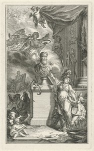 Portret van Karel van Mander door putto geëerd
