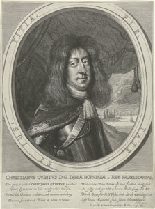 Portret van koning Christiaan V van Denemarken en Noorwegen