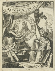 Portret van koning Jacobus II, bestudeerd door Vader Tijd en Geschiedenis