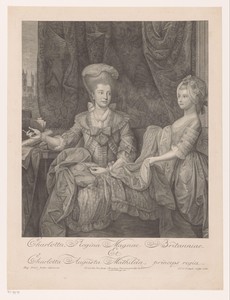 Portret van koningin Charlotte en haar dochter
