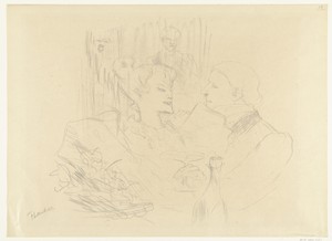 Portret van kunstenaar Charles Conder tijdens diner met een vrouw in Londen